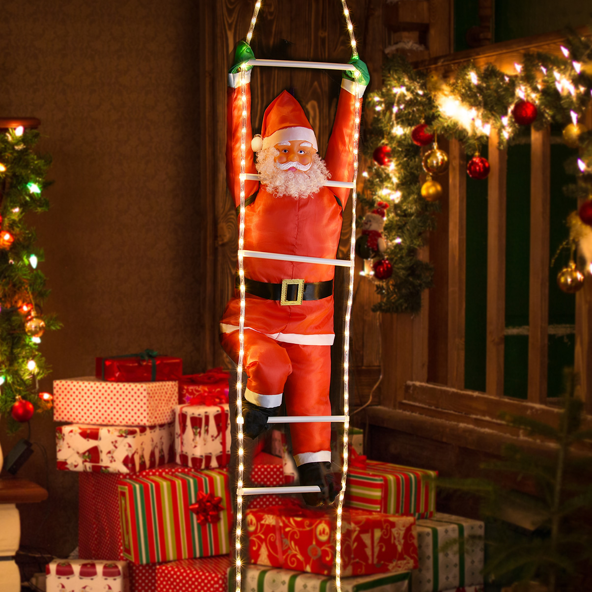 Babbo di Natale con scala 120LED 240 x39 x25cm