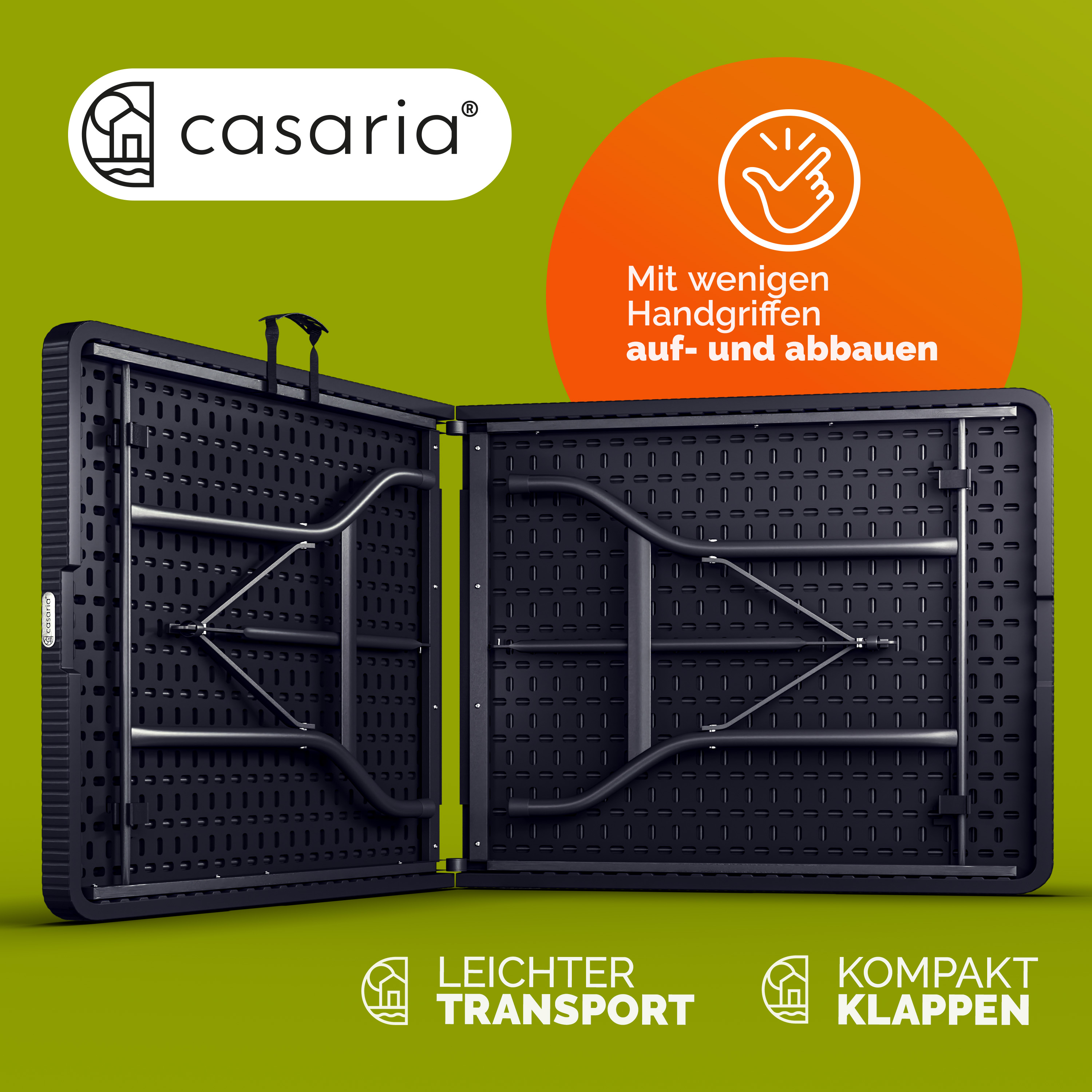 Tavolo da Giardino Nero Optica Polyrattan 180x75x73cm - Pieghevole e Trasportabile