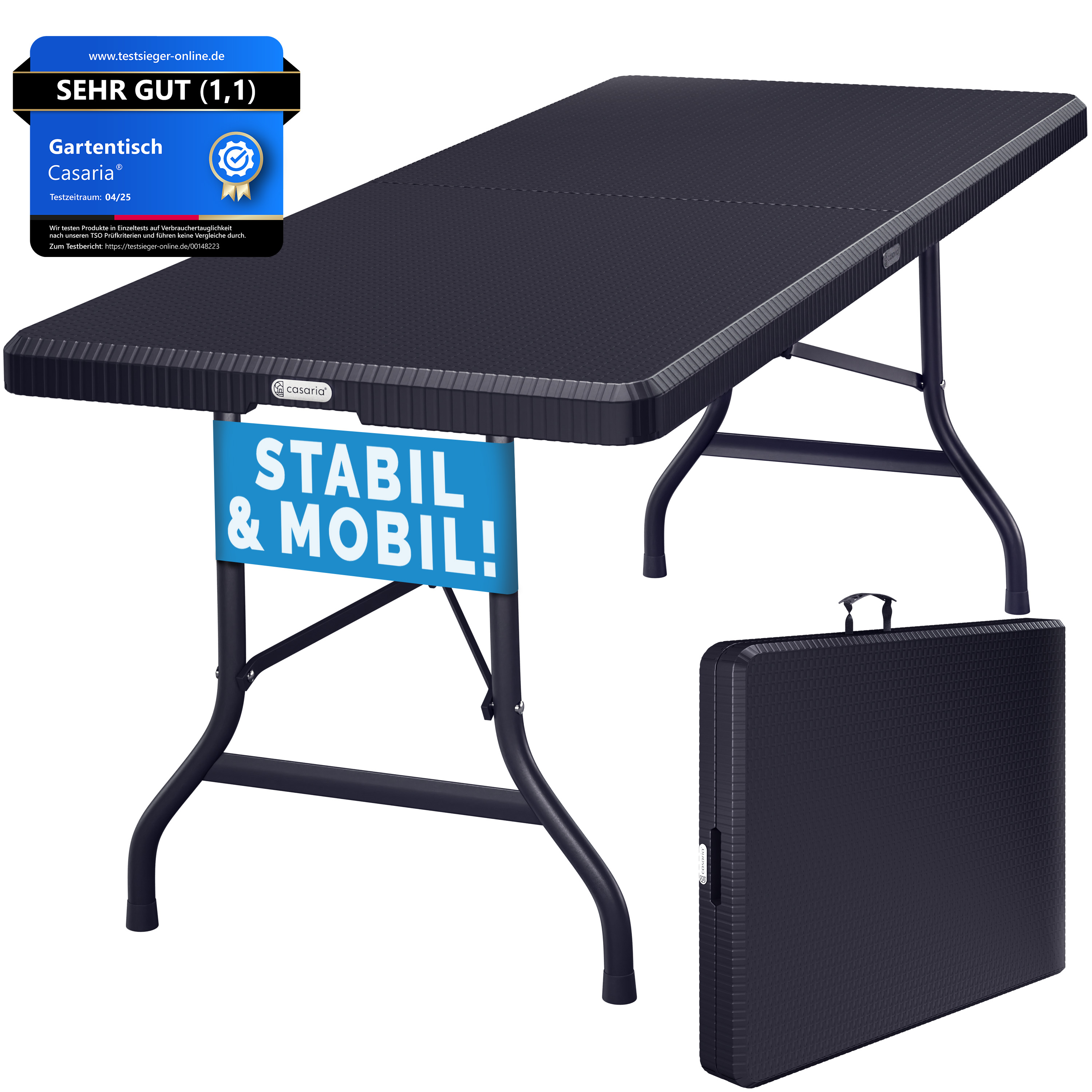 Tavolo da Giardino Nero Optica Polyrattan 180x75x73cm - Pieghevole e Trasportabile