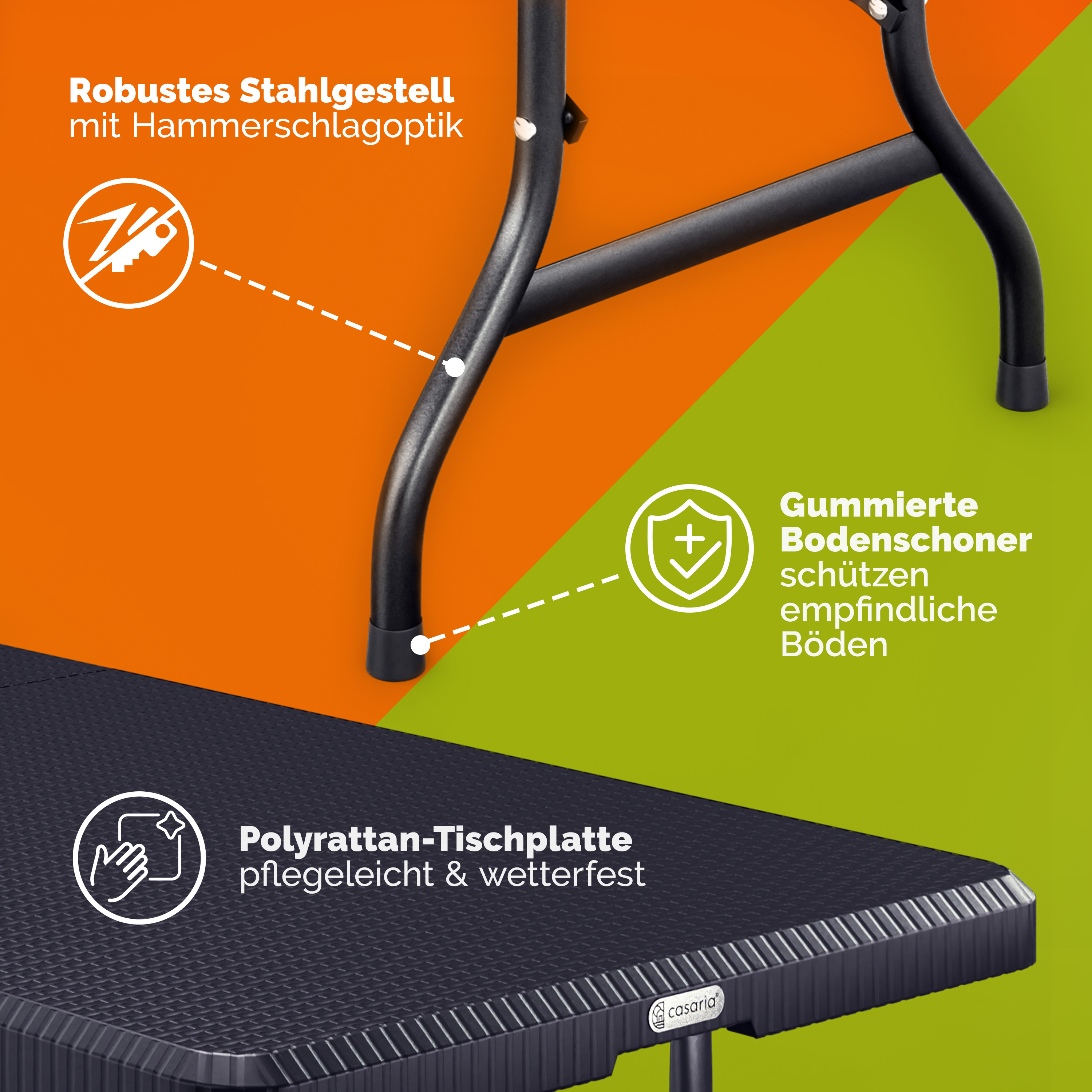 Tavolo da Giardino Nero Optica Polyrattan 180x75x73cm - Pieghevole e Trasportabile