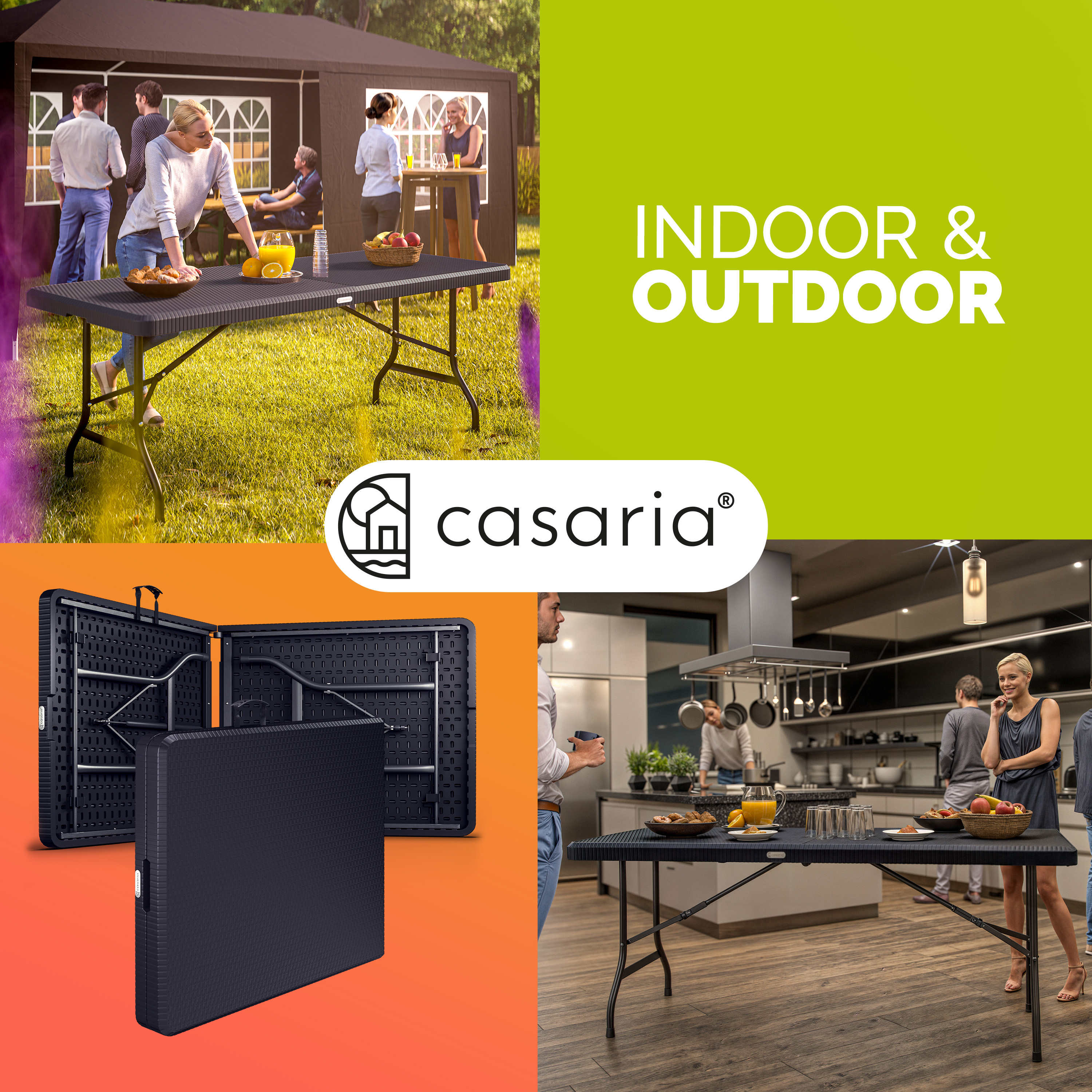 Tavolo da Giardino Nero Optica Polyrattan 180x75x73cm - Pieghevole e Trasportabile