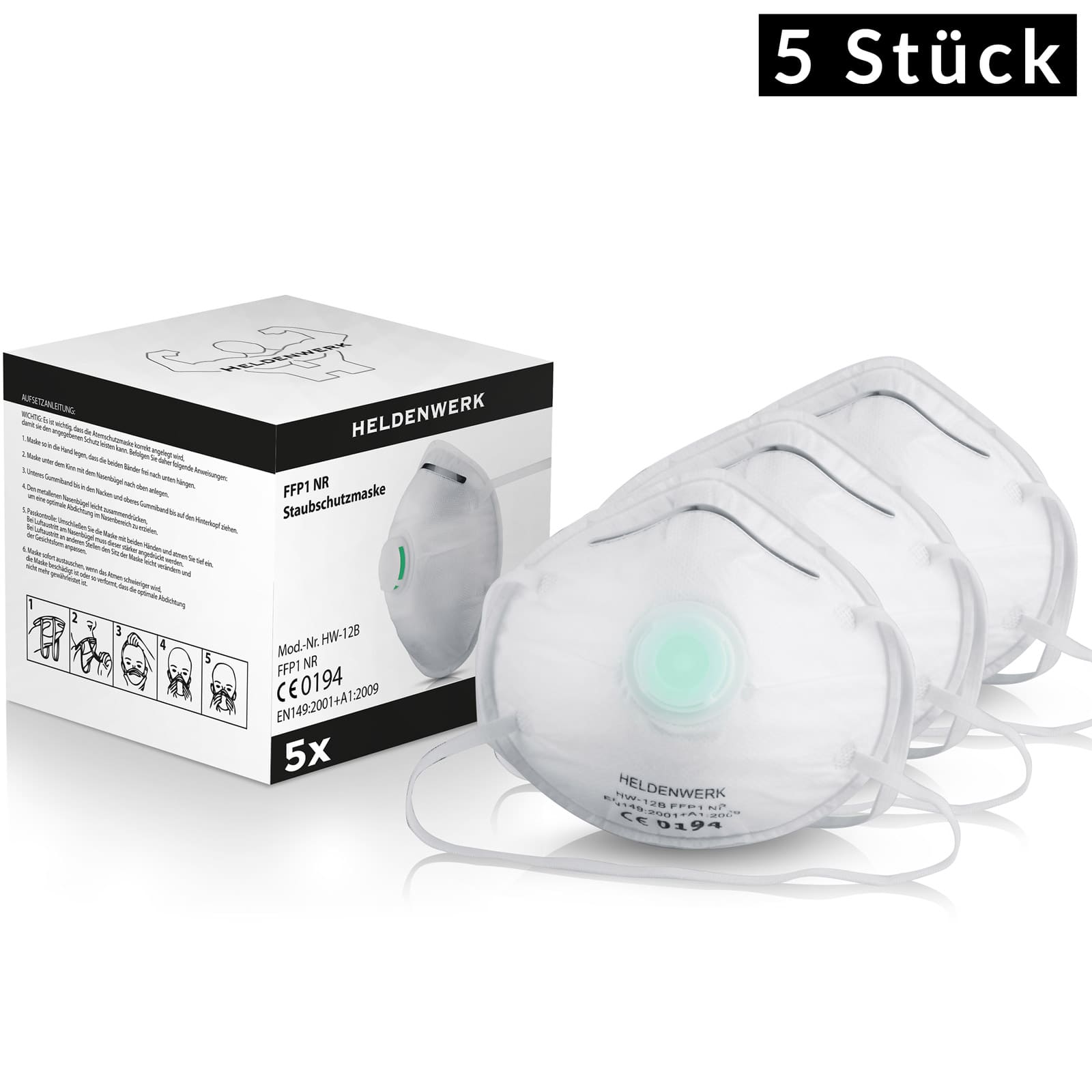 Set di 5 Maschere FFP1 con Valvola per Protezione da Polveri