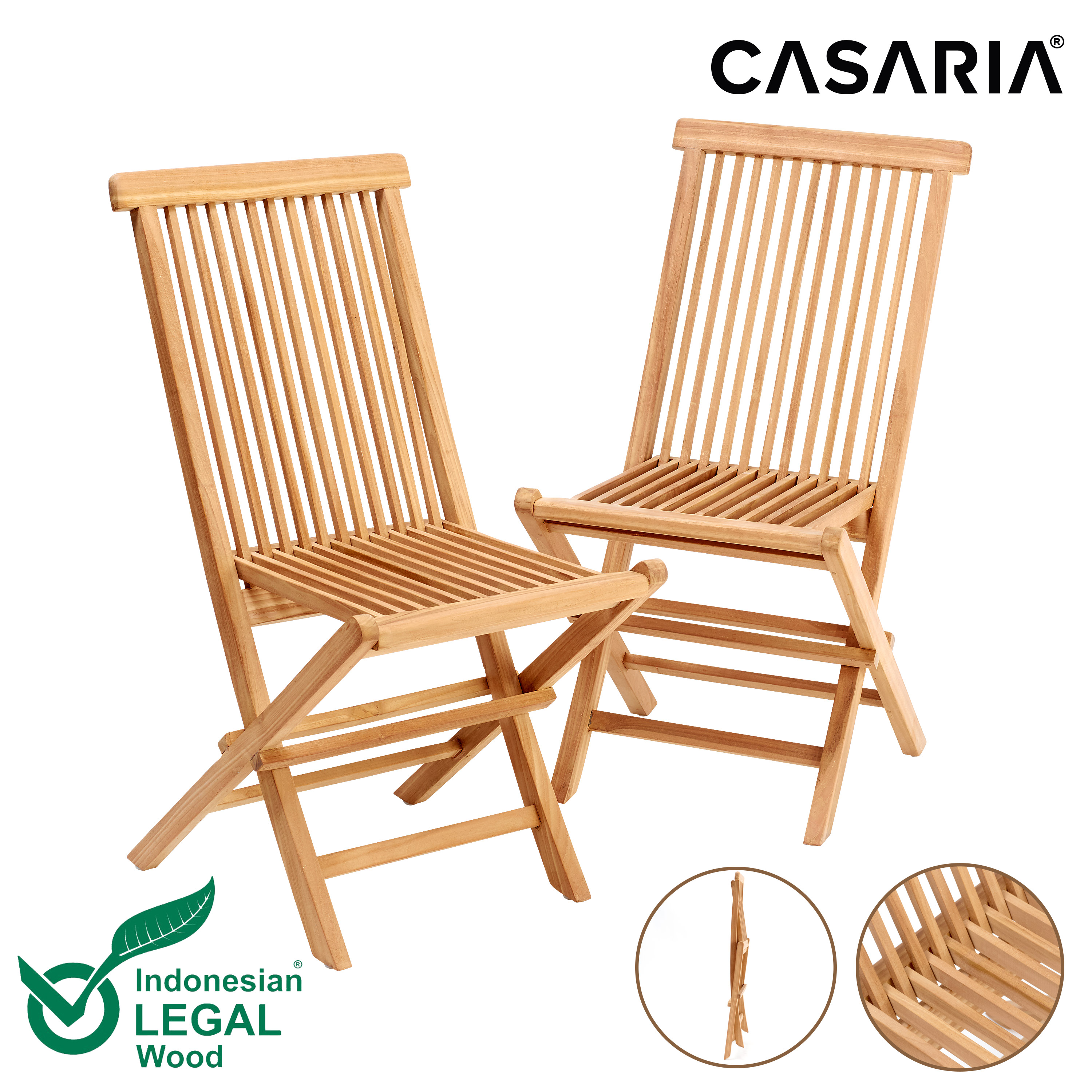Set 2pz Sedie da Giardino Cantaria Legno Teak Certificato SVLK
