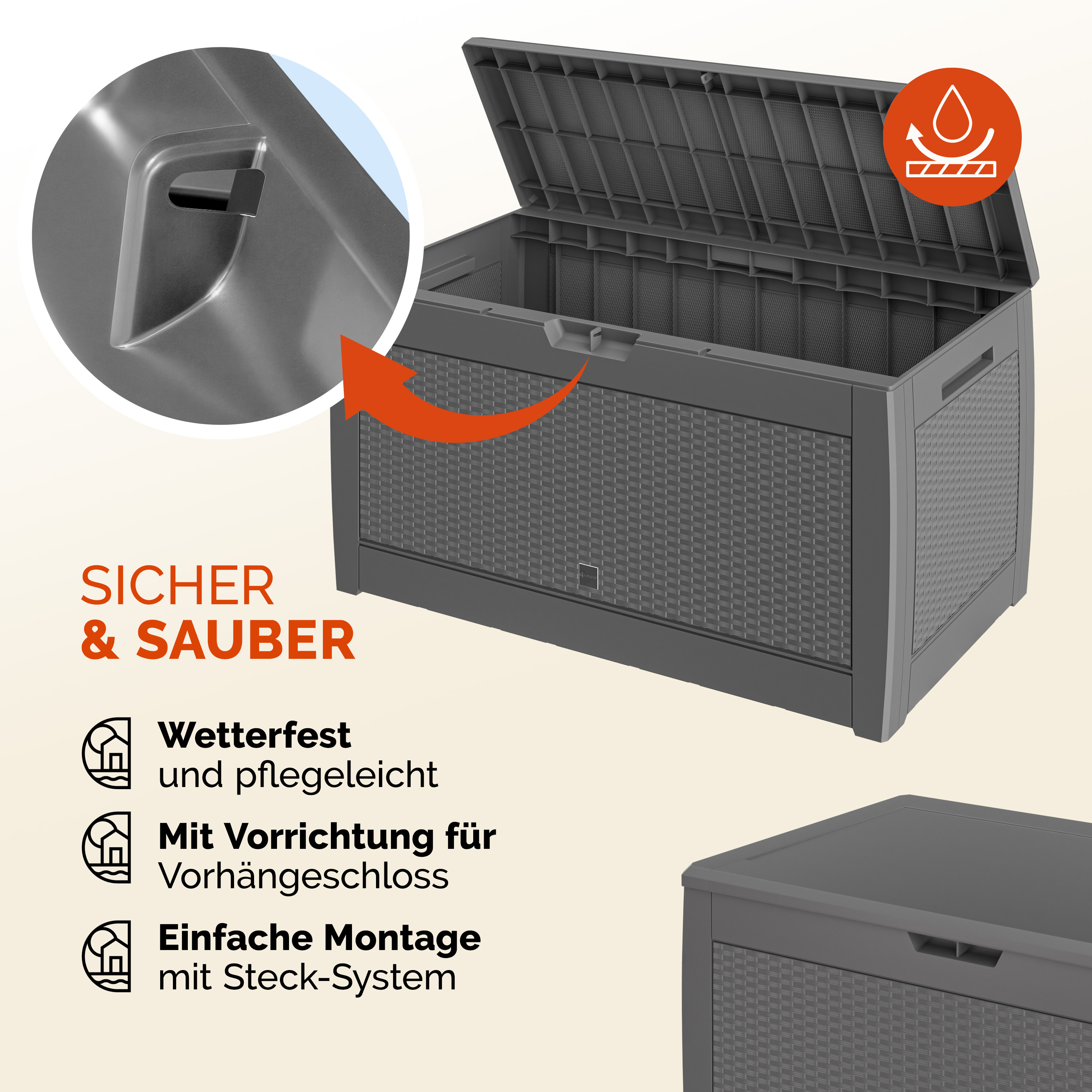 Baule da Giardino 119x48x60cm Grigio Effetto Rattan