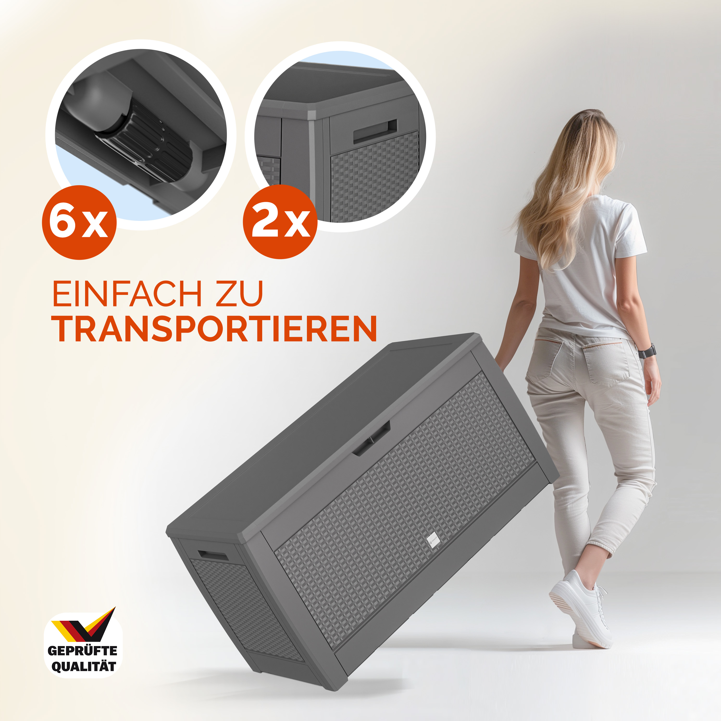 Baule da Giardino 119x48x60cm Grigio Effetto Rattan