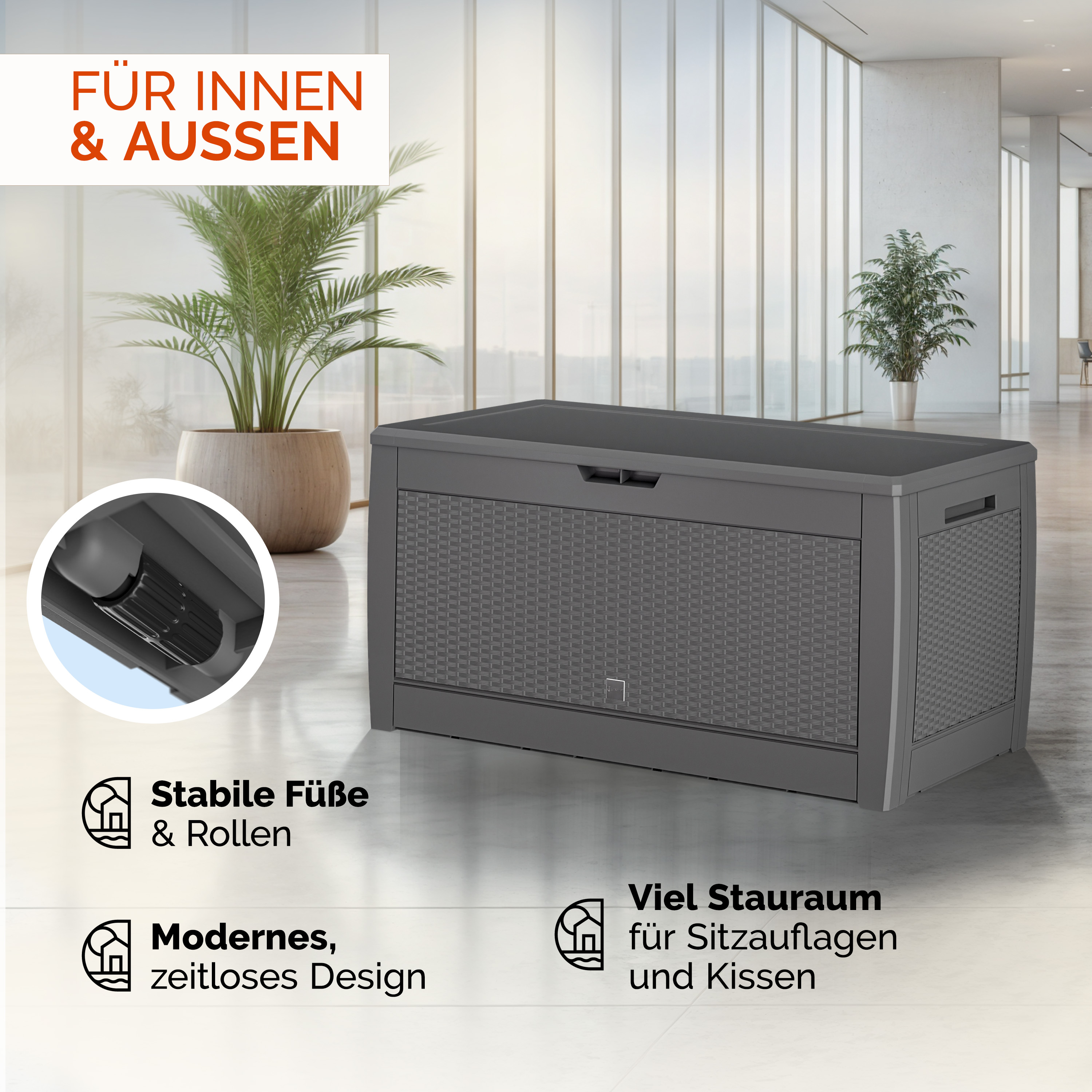 Baule da Giardino 119x48x60cm Grigio Effetto Rattan