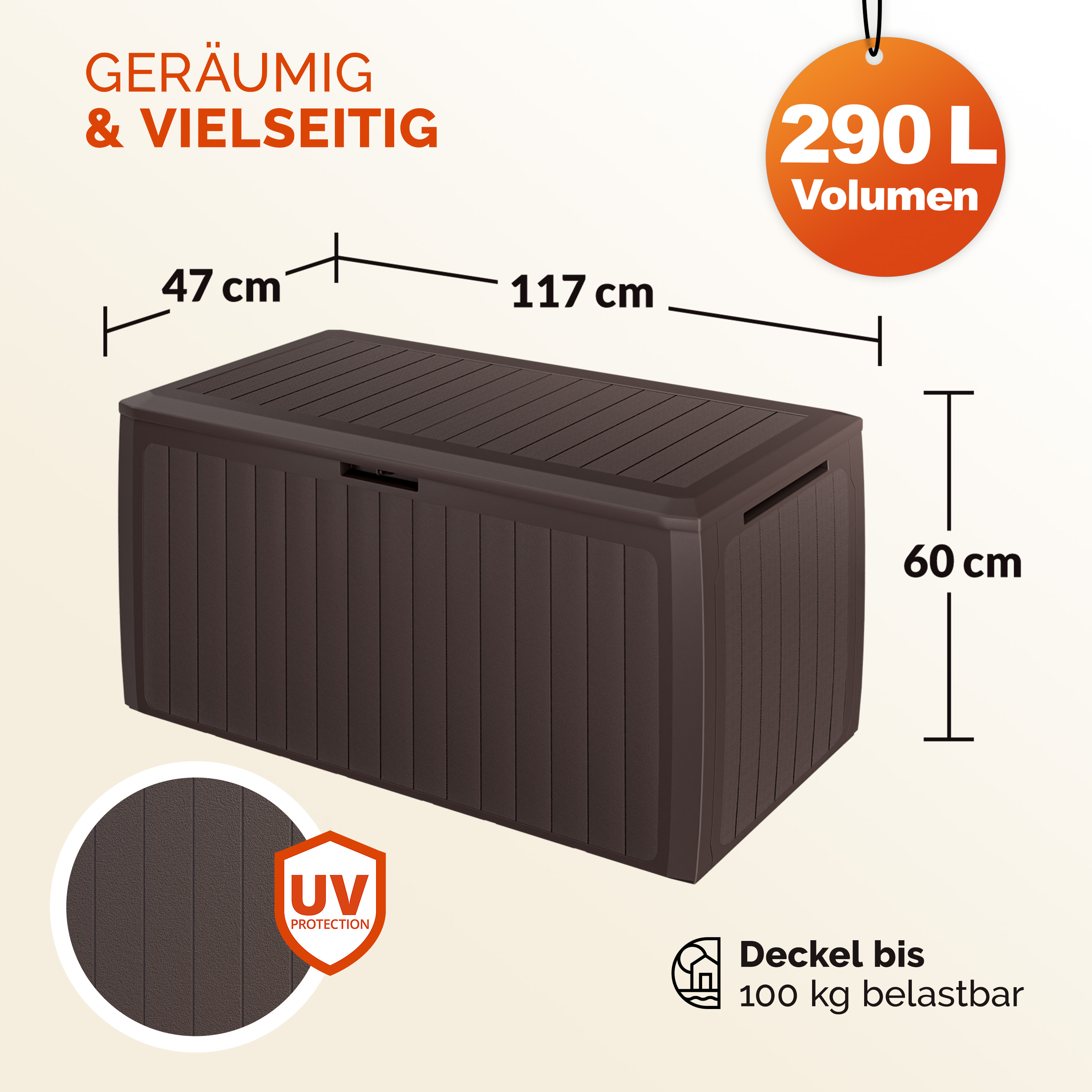 Baule da giardino Board Plus marrone 116x47x60cm