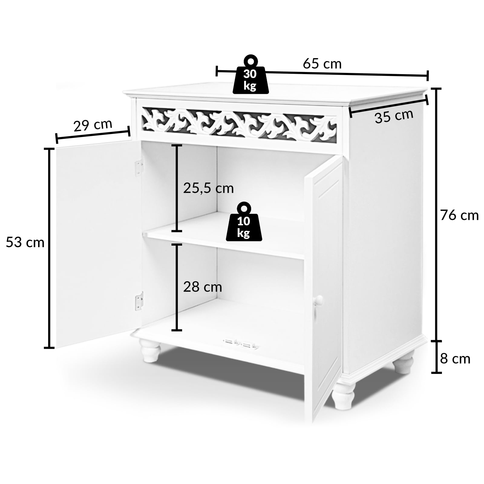 Armadietto Jersey Bianco 76x65x35cm
