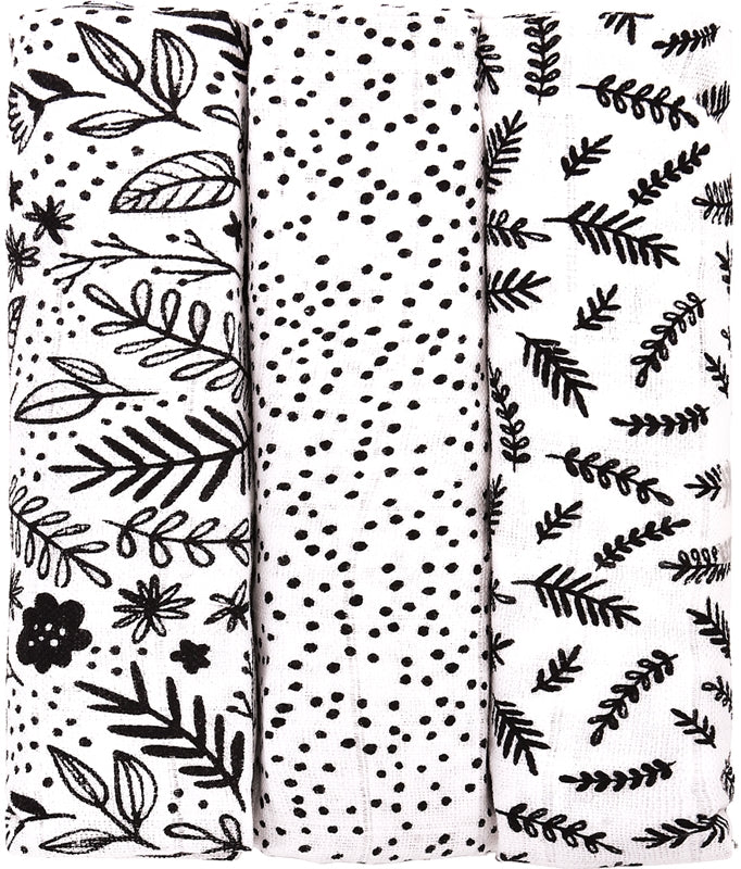 T-TOMI TETRA Black Flowers: Pannolini in Tessuto 70x70 cm (3 Pezzi)