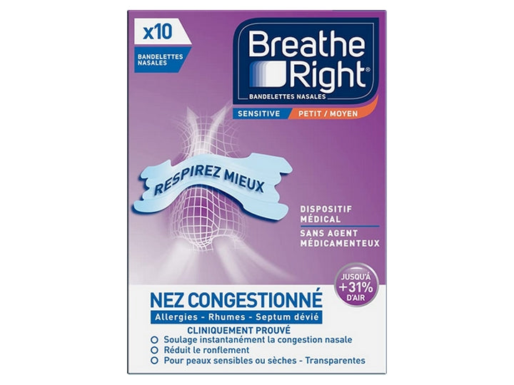 Breathe Right Bandelettes Nasali Sensitive - 10 Unità