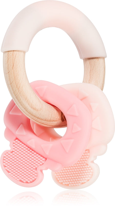 Kikkaboo Chiavi Dentaruolo in Silicone e Legno - Colore Rosa