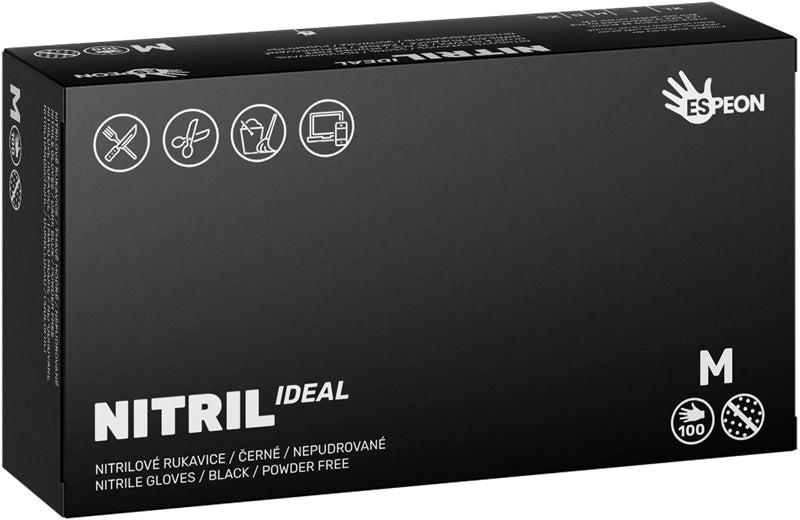 Espeon Nitril Ideal3 Black: Guanti in Nitrile Senza Polvere Taglia M - 100 Pezzi