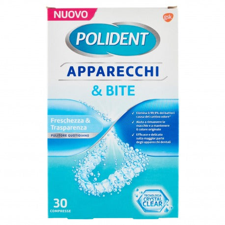 Polident: Compresse Effervescenti per Apparecchi & Bite - Freschezza & Trasparenza (30 Pz.)
