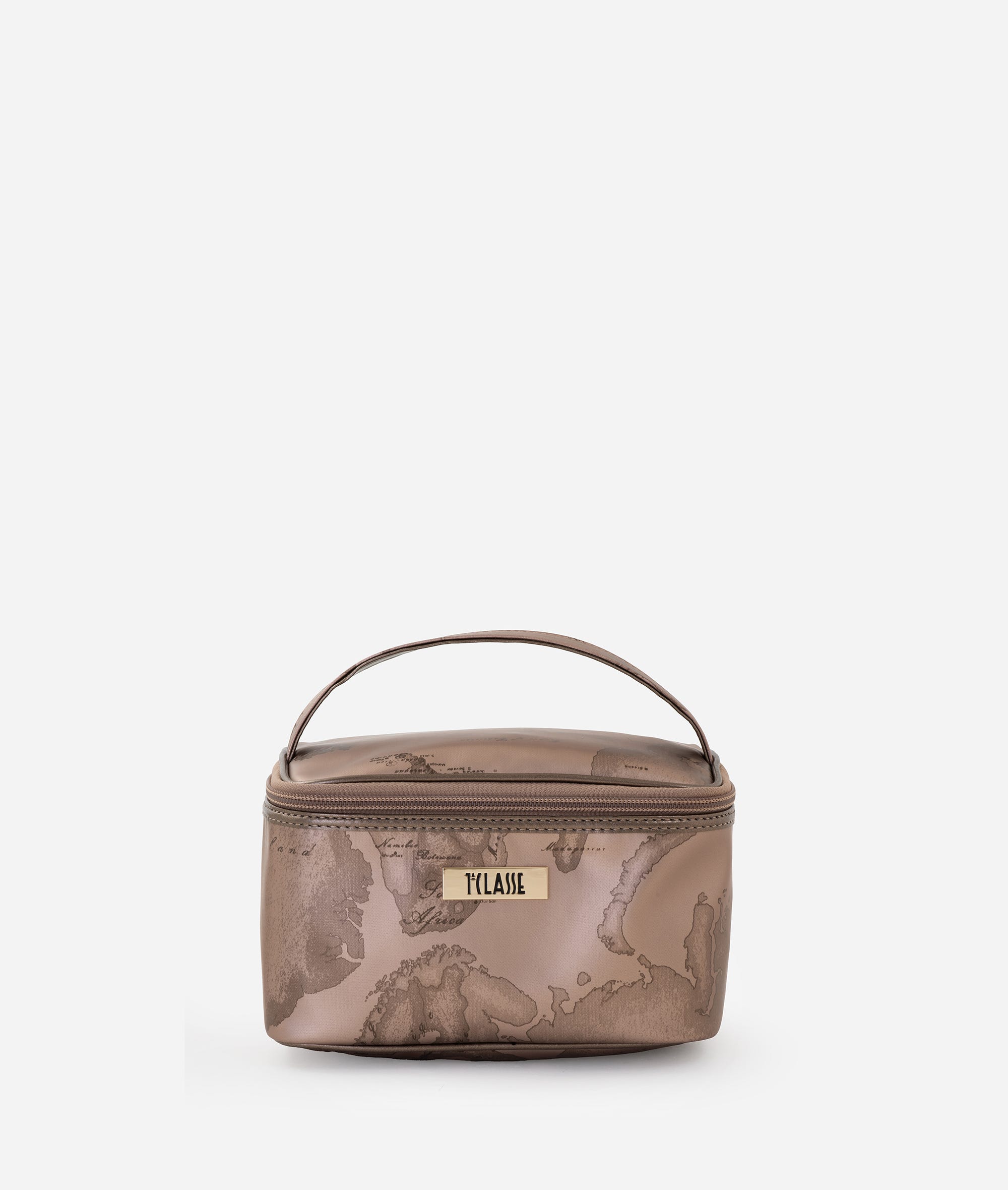 Beauty case squadrato piccolo in tessuto gommato Geo Oro Rosa