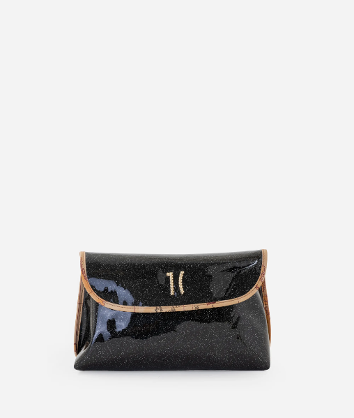 Beauty case medio glitterato con logo 1C Nero